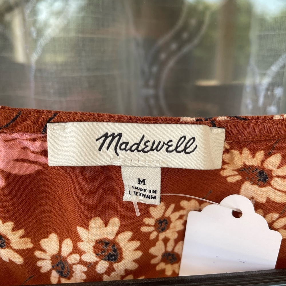 Madewell Size M Floral Tie Front Blouse Rust Pink Daisy Print Cottagecore 🌸 - Picture 2 of 5